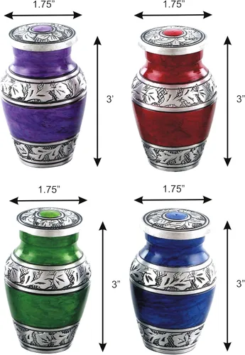 Miniatura 6 de Urnas pequeñas metálicas con diseño de grabado, urna de cremación para hombres y mujeres, juego de 4 mini urnas, urna de recuerdo para cenizas