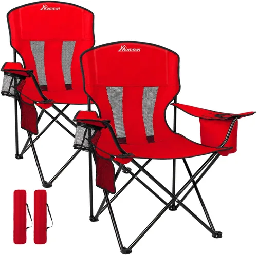 Miniatura 12 de Romswi Sillas de Camping de Gran Tamaño, Soporte Resistente de 227 KG, Sillas Deportivas con Respaldo y Brazos Acolchados, Soporte para Tazas y Negro