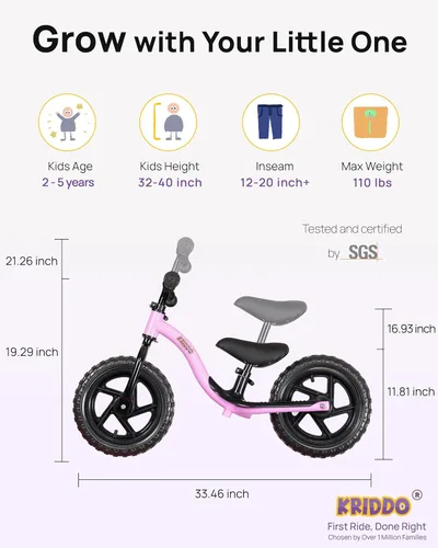Miniatura 2 de KRIDDO Bicicleta de Equilibrio para Niños Pequeños de 2 Años, Edad de 24 Meses a 5 Años, Bicicleta de Empuje Interactiva de Aprendizaje Temprano
