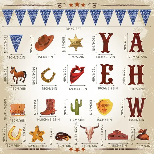 Miniatura 2 de Sinmoe 5 unidades de decoraciones de fiesta occidental de Yee Haw vaquero banderines del salvaje oeste banderín banderines colgantes para vaquero