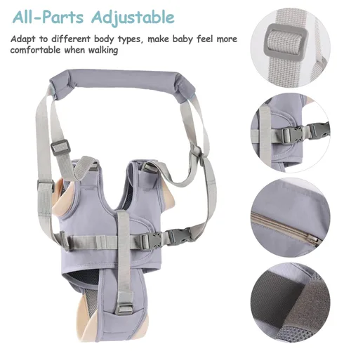 Miniatura 3 de Arnés de mano para caminar para bebé, cinturón ajustable para niños pequeños, arnés para caminar de pie y caminar, ayudante de aprendizaje con Gris