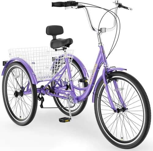 Miniatura 19 de MOONCOOL Triciclos para adultos de 3 ruedas y 7 velocidades, triciclos para adultos de 20/24/26 pulgadas, bicicleta de 3 ruedas con cesta para Plume