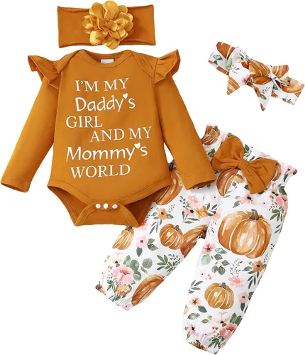 Miniatura 95 de SUNNY PIGGY Ropa para bebé recién nacida, con volantes, mameluco de algodón floral, conjunto de pantalones de algodón para niñas