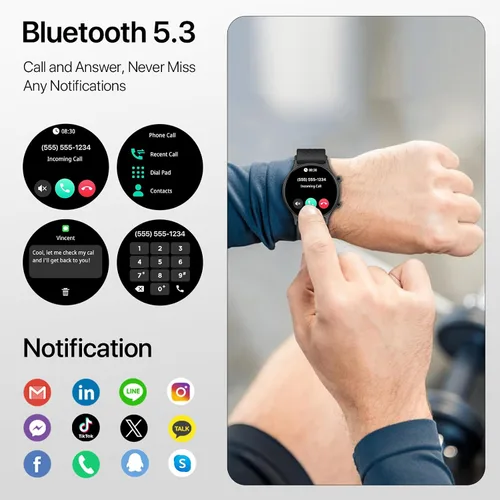 Miniatura 5 de WalkerFit Reloj inteligente para hombre, reloj de fitness redondo de 1.39 pulgadas, podómetro con monitor de frecuencia cardíaca, monitor de sueño