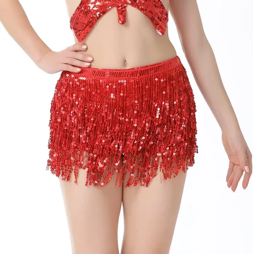 Miniatura 4 de DOOVID Falda de danza del vientre, falda bohemia con borlas y lentejuelas para mujer, faldas brillantes para fiesta de Halloween