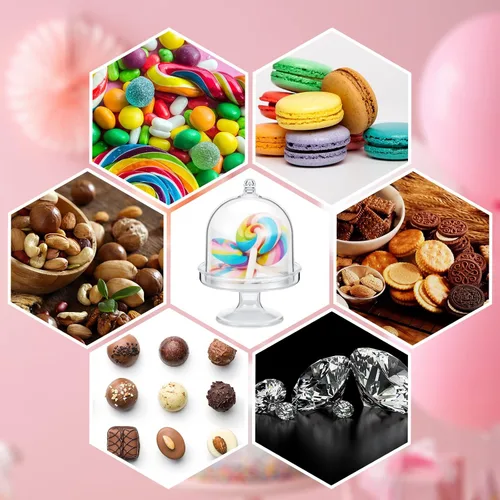 Miniatura 7 de Tessco for you 48 piezas de plástico mini soporte para tartas con cubierta de cúpula, recipientes para cupcakes de chocolate y dulces, placa