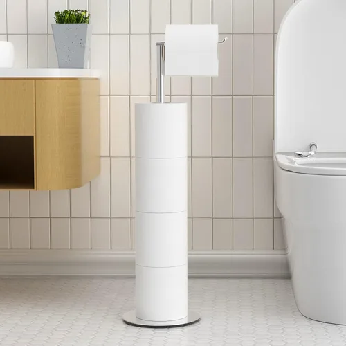 Miniatura 7 de Soporte y dispensador de papel higiénico para 4 rollos de repuesto, estante de almacenamiento de rollos de papel higiénico de acero inoxidable Plata