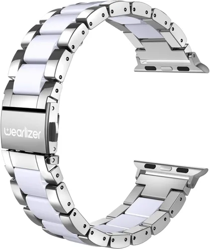 Miniatura 24 de Wearlizer - Correa compatible con Apple Watch de 38/40/41/42 mm; pulseras de moda para mujer, acero inoxidable + resina metálica de repuesto