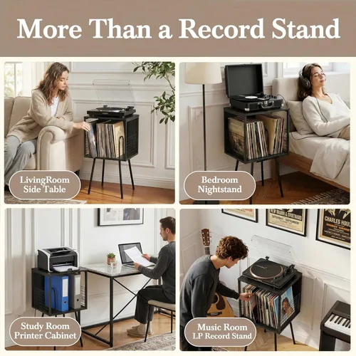 Miniatura 8 de Faesun - Soporte para tocadiscos con almacenamiento, soporta más de 100 discos de vinilo, mesa para tocadiscos industrial con estante