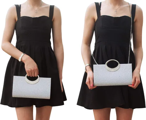 Miniatura 16 de Dexmay - Bolso de mano con diamantes de imitación con asa de cristal para boda, fiesta, elegante bolso de mano para mujer