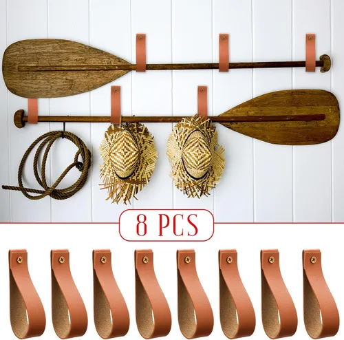 Miniatura 5 de Reginary 8 correas de cuero para colgar en la pared, soportes de cuero para cortinero, ganchos para toallas para baño, cocina (amarillo)