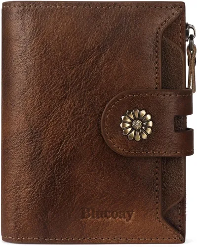 Miniatura 10 de Billetera para mujeres, billetera de cuero plegable de dos pliegues para mujeres con bloqueo RFID, compacta, tarjetero pequeño con ventana