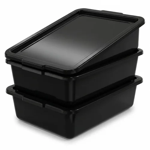 Miniatura 12 de 5 paquetes de cajas/bolsas de tinas de autobús comerciales, contenedor de almacenamiento de plástico blanco con asas/lavabo (8 litros)