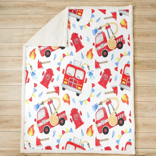 Miniatura 2 de Manta de vellón con camión de bomberos para niños, manta de felpa de coche de dibujos animados para cama, sofá, sofá, bombero, manta sherpa