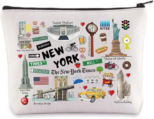 WZMPA Bolsa de cosméticos de Nueva York New YorkSouvenir regalo de vacaciones maquillaje bolsa con cremallera Mercancía de la ciudad (Nueva York)