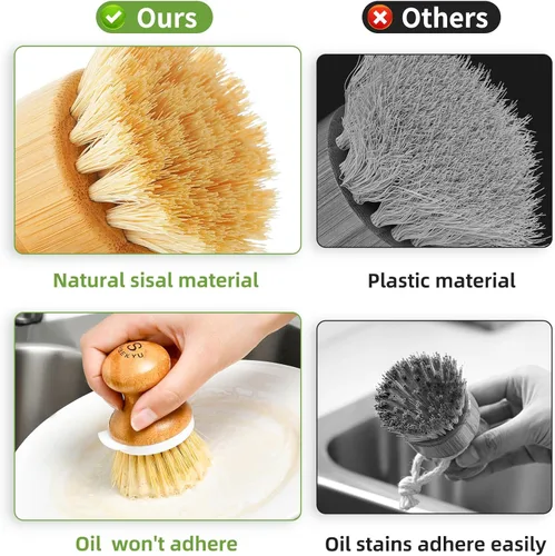 Miniatura 4 de SUBEKYU Cepillo para platos de bambú, cepillo para lavar platos de cocina, cepillo de madera natural para limpiar platos, sartenes/ollas, raspador 1
