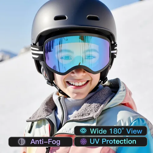 Miniatura 4 de Gafas de esquí para niños, gafas de esquí de nieve para niños, jóvenes, adolescentes, niños y niñas de 5 a 14 años 01.black con lente roja plateada