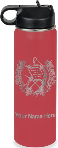 Miniatura 10 de LaserGram Botella de agua personalizada, bandera de Guatemala, acero inoxidable de doble pared aislada al vacío con popote superior, regalo grabado