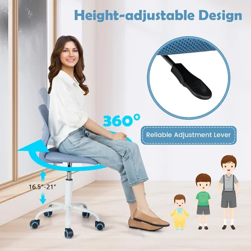 Miniatura 6 de MEDIMALL Silla de escritorio para niños, silla de oficina ergonómica azul para niños de 8 a 12 años con soporte lumbar, silla de escritorio