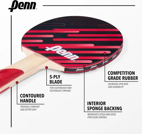 Miniatura 5 de Penn Juego de paletas de tenis de mesa para 2 jugadores, 2 paletas 3.0, 3 pelotas y bolsa de almacenamiento, raquetas de ping pong con respaldo