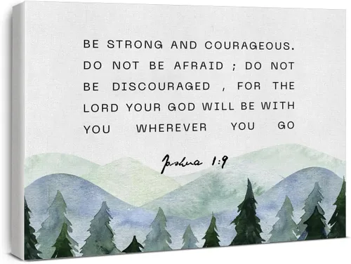 TSUYAWU - Lona decorativa para pared con versículos bíblicos inspiradores, Josué 1:9, «be Strong and Courageous», impresiones enmarcadas, pinturas