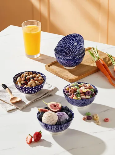 Miniatura 3 de Metahom Tazones Azules y Blancos, Tazones de Cerámica para Postre de 10 Oz, Juego de Tazones de Porcelana para Helado, Tazones Decorativos para Azul