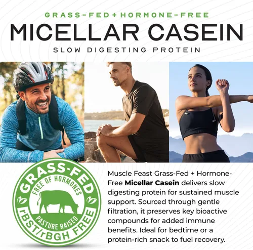 Miniatura 4 de Muscle Feast Proteína de caseína micelar alimentada con pasto, sin hormonas, proteína de caseína de digestión lenta - Apoya la recuperación muscular