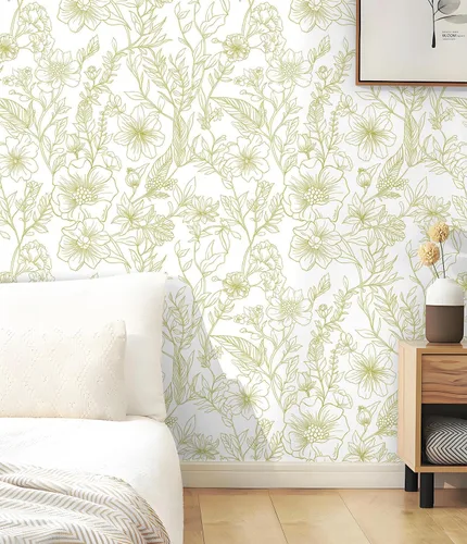 Miniatura 3 de GloryTik Papel Tapiz Floral Despegable y Adhesivo Papel de Contacto Moderno Blanco y Dorado Removible Autoadhesivo para Baño Dormitorio Gabinetes