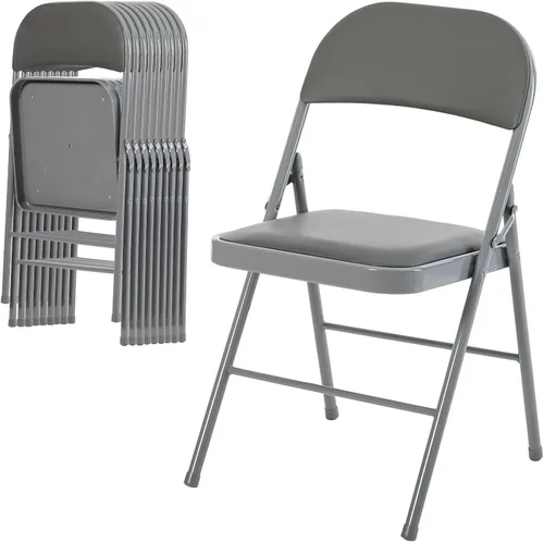 Miniatura 55 de DUMOS Paquete de 12 sillas plegables acolchadas de cuero, asiento comercial apilable portátil para interiores y exteriores con marco de acero, Caqui