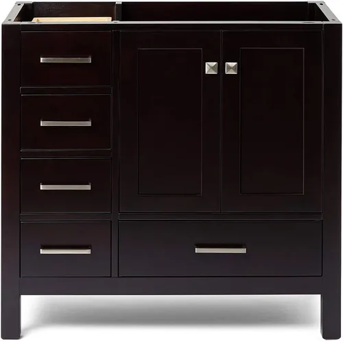 Miniatura 45 de ARIEL Cambridge - Mueble base de tocador de baño de 36 pulgadas, madera maciza, 2 puertas de cierre suave, 5 cajones de cola de milano