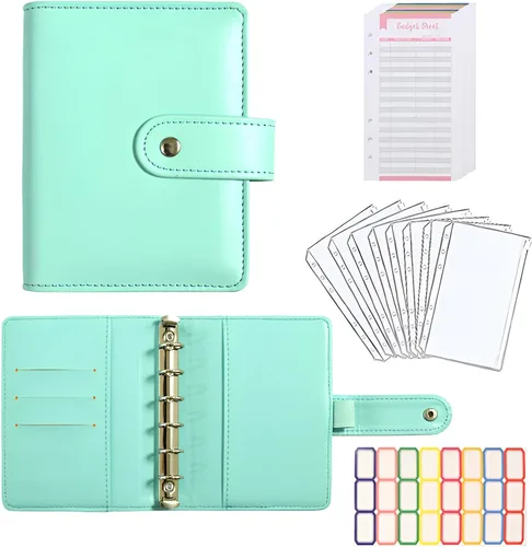 Miniatura 9 de Juego de carpetas presupuestarias A7, mini organizador de dinero para ahorrar efectivo, sistema de sobres de relleno de efectivo, carpetas Rojo rosa