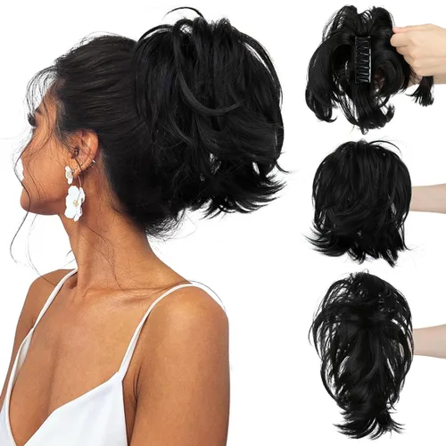 Miniatura 45 de CJL HAIR - Extensiones de cabello con pinza de garra para cola de caballo corta, trenza desordenada, sintéticas, maleables, para mujeres, cabello