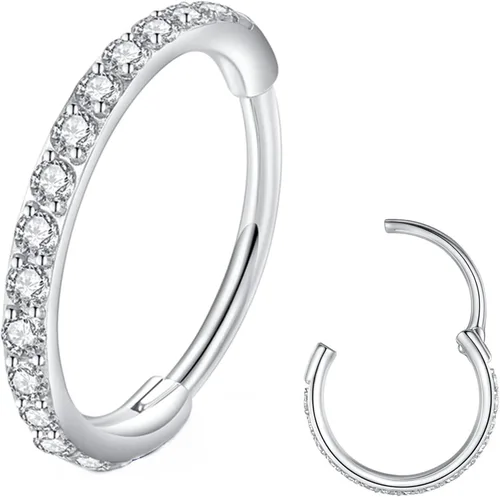 Miniatura 14 de Aretes de acero quirúrgico 316L con circonia cúbica transparente, para cartílago, concha, hélix, rook, tragus, lóbulo, piercing para el cuerpo