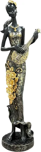 Lescafita Mujer africana con estatua de resina de laúd – Figura de escultura musical tribal hecha a mano – Decoración cultural afrocéntrica para el