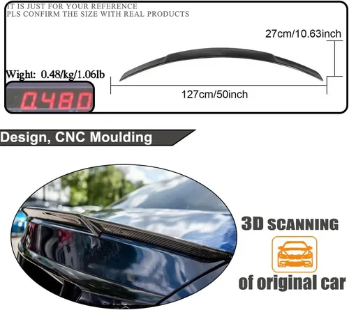 Miniatura 5 de Alerón de maletero de fibra de carbono C300 para Mercedes Benz 2015-2021 Clase C W205 Sedan Tapa trasera de arranque Highkick Wing Lip Factory Outlet