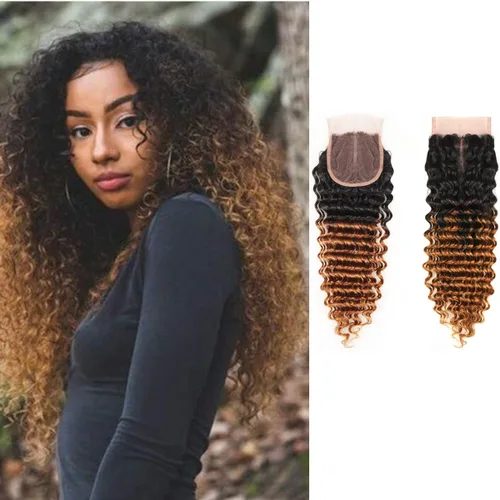 Miniatura 17 de Cabello humano virgen brasileño degradado 30 con cierre de encaje 4x4, 100% cabello virgen humano sin procesar, línea capilar prearrancada, cierre