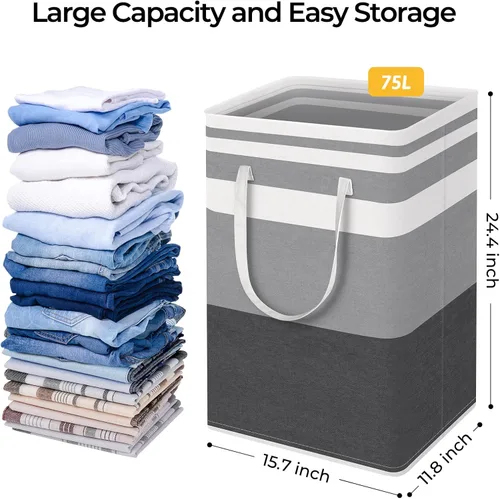 Miniatura 4 de HomeHacks Paquete de 3 cestas grandes para la ropa sucia, 75 litros cada una, impermeable, cesta de ropa independiente, cesta de ropa alta plegable