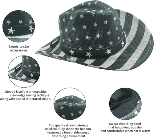 Miniatura 4 de Vintage USA American Flag Cowboy Hat wWestern Shape-It Brim