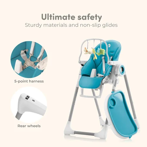 Miniatura 4 de Silla alta para bebé ajustable a 7 alturas diferentes - Sillas altas plegables para bebés y niños pequeños - Silla para comer de bebé - Azul Negro