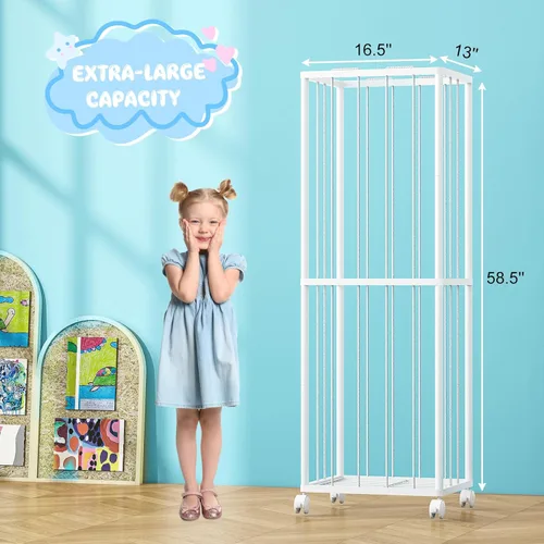 Miniatura 2 de Fixwal Tubo de metal para almacenamiento de animales de peluche, extra grande, organizador de juguetes para niños, con banda elástica y red