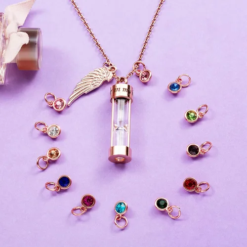 Miniatura 17 de PREKIAR Collar de urna de cremación para cenizas en forma de reloj de arena con dije de recuerdo 12 piedras de nacimiento y un ala de ángel