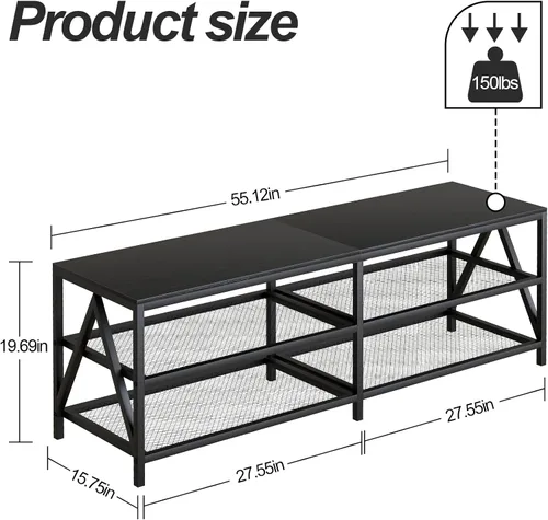 Miniatura 5 de Soporte de TV para televisores de hasta 65 pulgadas, mesa consola de TV industrial de 55 pulgadas de largo con estantes de almacenamiento de 3
