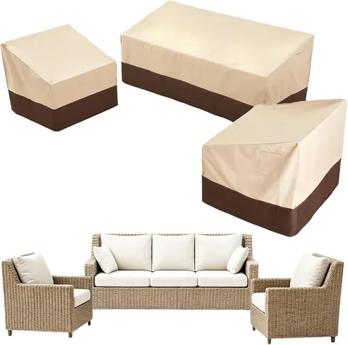 loriano 3-Piece Patio Furniture Covers for Outdoor Seating – 600D Heavy-Duty Waterproof, Fits 79" W Sofa & 2 Armchairs, All-Weather Windproof