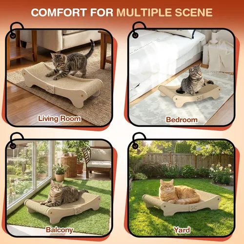 Miniatura 7 de NOCOEX Cama rascador de sisal para gatos: hamaca para gatos de interior, tumbona y arañazos y sueño - Marco de madera maciza natural grande