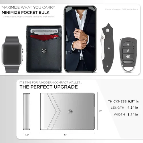Miniatura 30 de Suavell Billeteras delgadas de cuero para hombres. Cartera con clip para dinero. Cartera de perfil bajo RFID Cartera minimalista