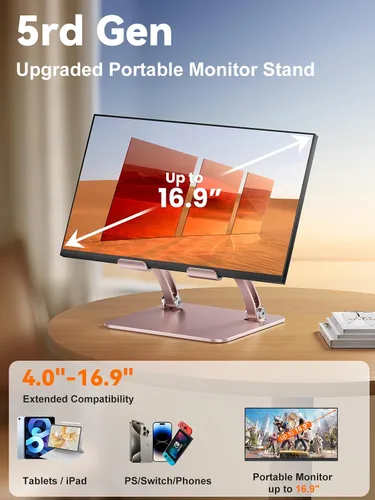 Miniatura 2 de tounee Soporte para tableta, soporte de escritorio de aluminio ajustable de doble barra, compatible con iPad de 4.7 a 16.9 pulgadas, tabletas de Oro