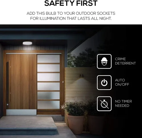 Miniatura 5 de Amazon Basics Bombilla LED A19 con sensor de atardecer a amanecer, equivalente a 60 W, 9 W de eficiencia energética, blanco suave 2700 K, base E26