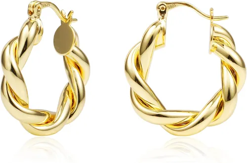 Gold Hoop Earrings for Women Girls,14K Gold Plated Sterling Silver Hoop Earrings, Lightweight and Hypoallergenic Earrings for Gift