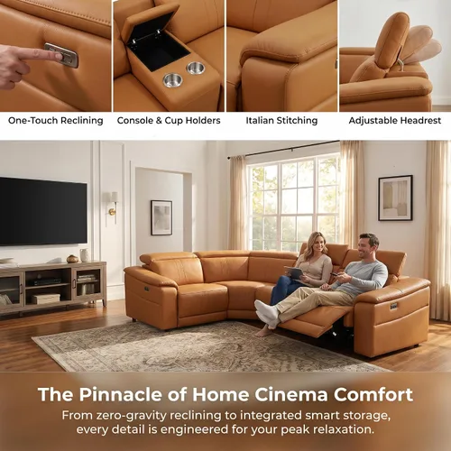 Miniatura 4 de A Ainehome Sofá seccional eléctrico para sala de estar, juego de sofá reclinable de cuero eléctrico con 2 asientos reclinables, juego de sofá
