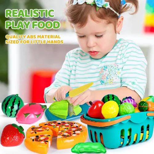 Miniatura 4 de 100 PIEZAS Juguetes de Comida para Cortar para Cocina Infantil, Juguetes de Comida de Simulación para Niños Pequeños, Accesorios de Juguetes de Azul